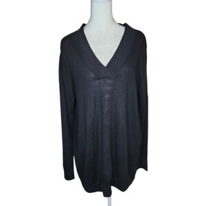 NEW Talbots Pure Merino Wool Black V Neck Sweater Size Large